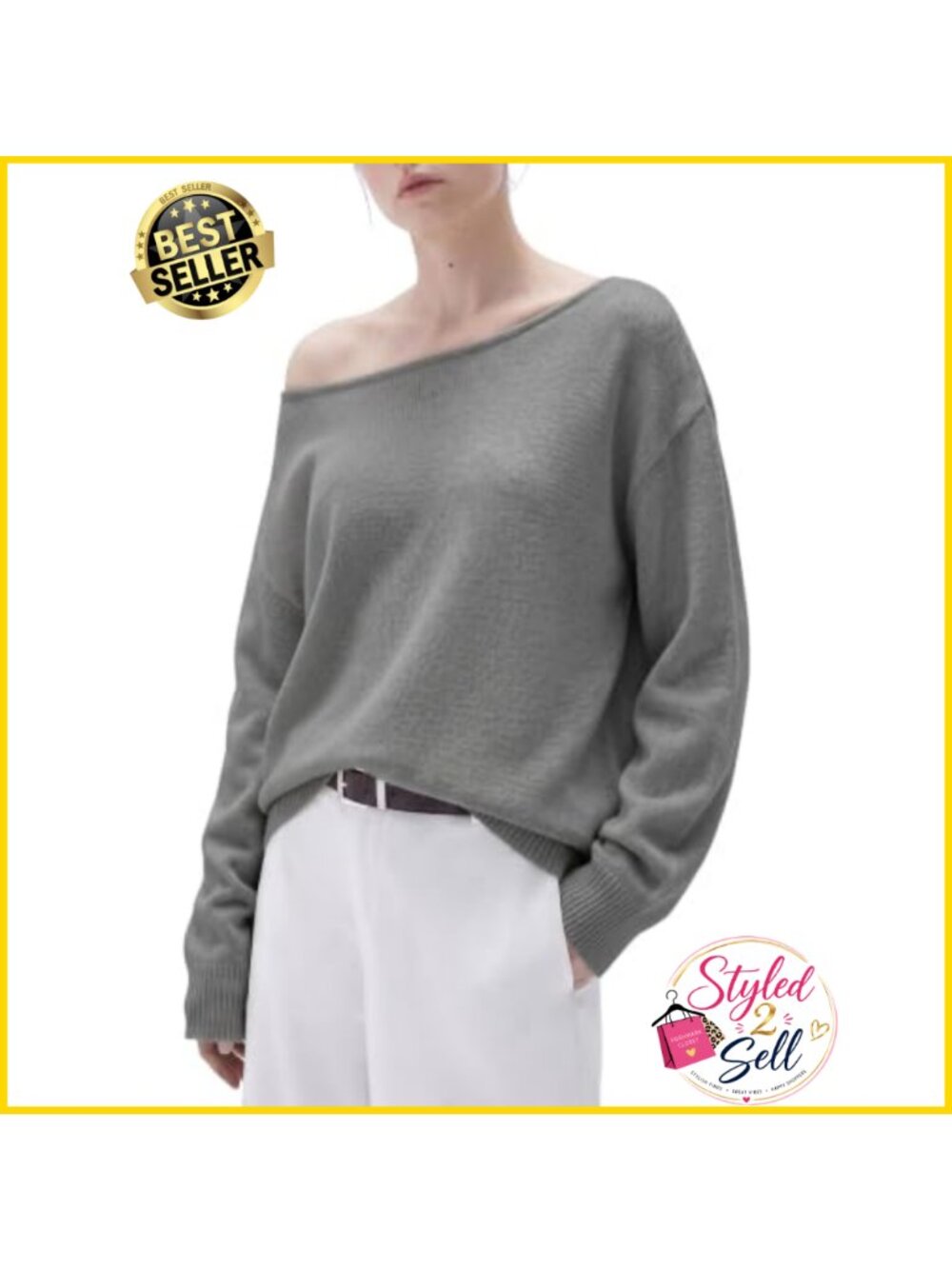 Cashmere Blend Oversized Boat Neck Pullover Sweater Loose Fit